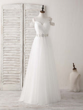 White Off Shoulder Tulle Beads Long Prom Dress White Evening Dress